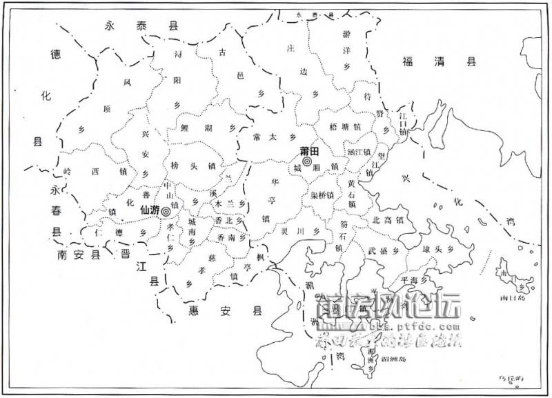 图1-4　民国38年莆田、仙游两县政区示意图