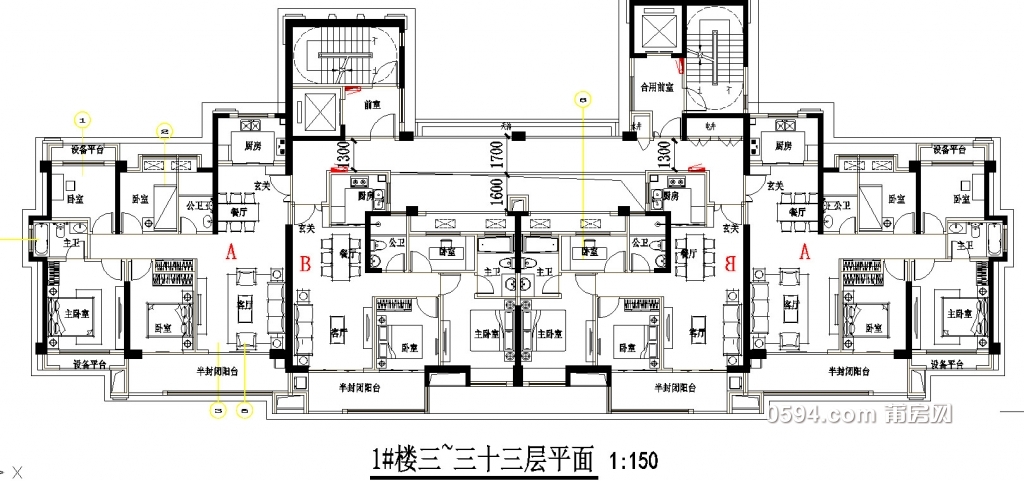 户型鉴赏1两梯四户